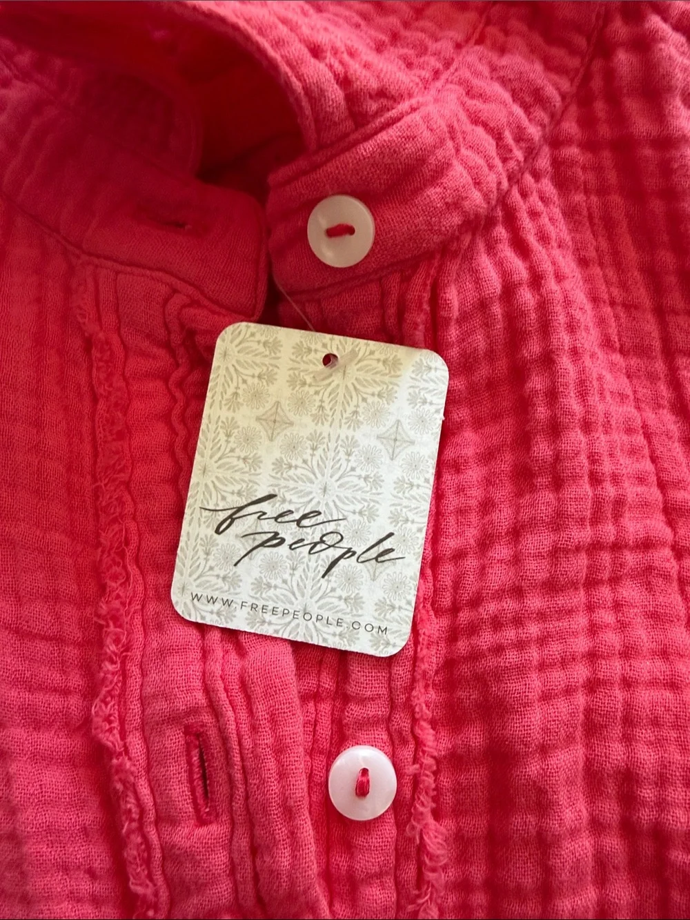 Free People tart berry color Cotton Gauze Boxy Button-Front Shirt